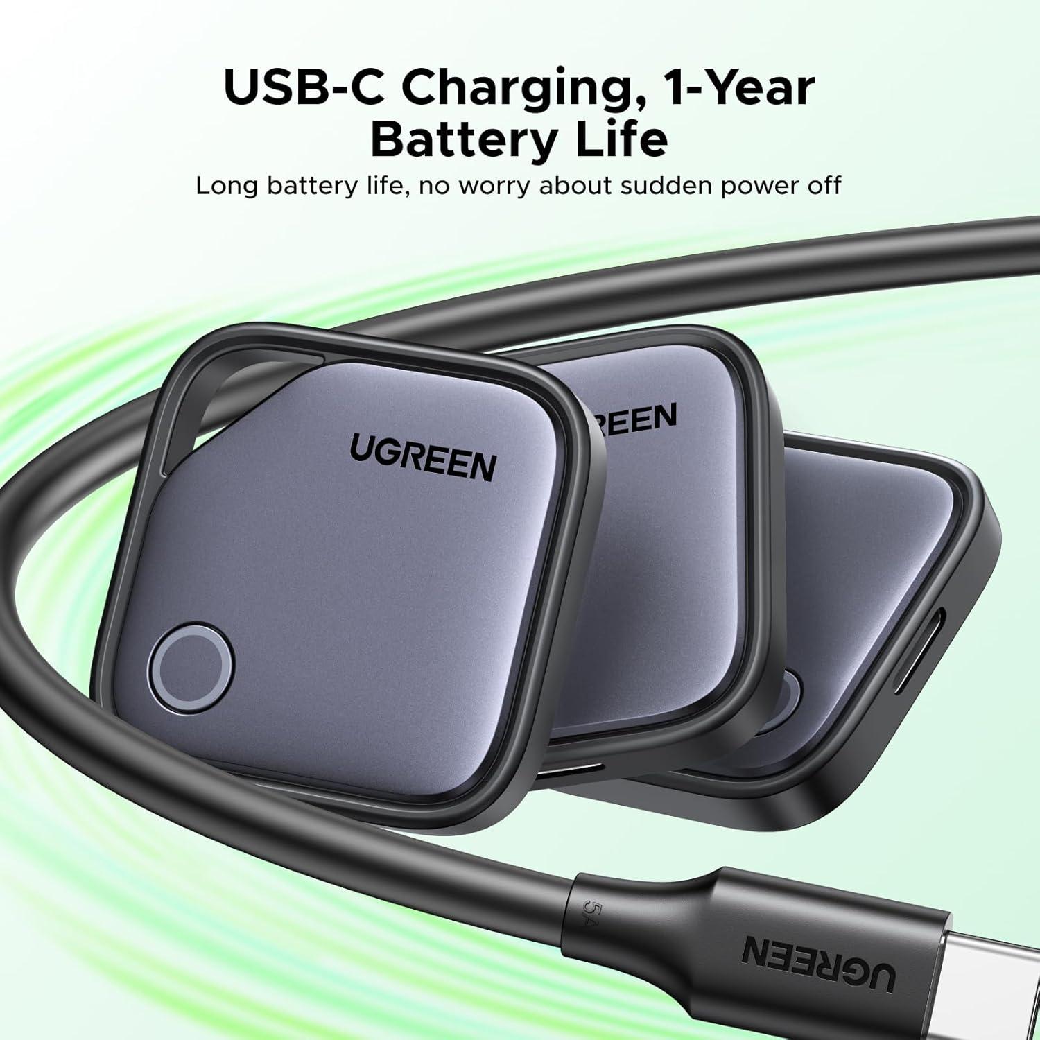 imageUGREEN FineTrack G Android Only Air Tracker Tags USBC Charging 1Year Battery Bluetooth Tracker Compatible with Find Hub App Item Finder Smart Tag for Key Luggage Wallet 4 PackGoogle Certified