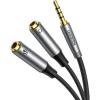 imageUGREEN Headphone Splitter Headset Splitter Audio Mic Y Adapter Braided 35mm TRRS Male to 2 Female Cable with Mic Compatible with PS5Xbox One Controller Switch 2 Phone to Earphone Gaming Speaker