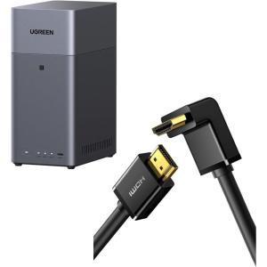 imageUGREEN NASync DH2300 2Bay Desktop NAS Support Capacity 60TB Diskless Remote Access Bundle with HDMI Cable Right Angle 4K60Hz 90 Degree HDMI Cord High Speed HDMI 20 Cable Switch 2 Xbox 33FT