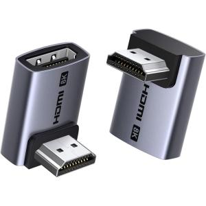 imageUGREEN 10K 8K60Hz HDMI 21 Right Angle Male to Female Adapter 2 Pack 4K240Hz High Speed Cord 3D HDR ARC VRR 48Gbps Aluminum Extender Compatible with HDTV Roku Stick Chromecast Laptop PC Switch 2