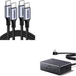 imageUGREEN 8in1 GaN Power Strip  100W USBC Cable 2Pack Bundle  Fast Charging Station with 4 AC Outlets amp 4 USB Ports  HighSpeed USBC Cable for Laptop Phone amp Tablet