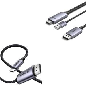 imageUGREEN Bidirectional USB C to DisplayPort 14 Cable 8K60Hz 4K240Hz DisplayPort to USB C Bundle Active HDMI to Display Port Cable with USB Powered 4K60Hz 1080P120Hz