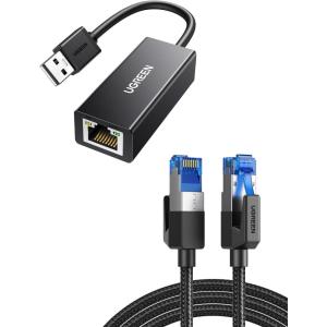 imageUGREEN Cat 8 Ethernet Cable Braided Bundle USB to Ethernet Adapter