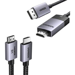 imageUGREEN DisplayPort to HDMI Cable 8K60Hz 4K240Hz Active DP 14 to 21 Cord Unidirectional HDR Dolby Bundle with HDMI 21 Cable 48Gbps 66FT Certified Ultra High Speed Cord Aluminum 8K