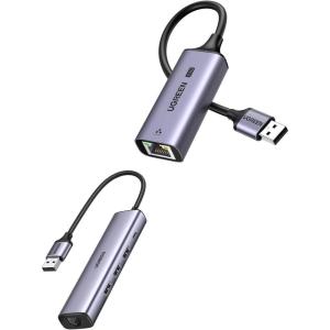 imageUGREEN USB 30 to Ethernet Adapter 5 in 1 Multiport Hub Bundle with 25Gb USB to Ethernet Adapter Ethernet to USB Adapter for Laptop Aluminum
