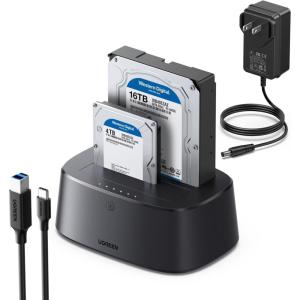 imageUGREEN DualBay Hard Drive Docking Station for 25 amp 35 SSD HDD Up to 48TB  USB C 30 to SATA IIIIII Hard Drive Enclosure Reader with Offline Clone and Duplicator Function Tool Free Installation
