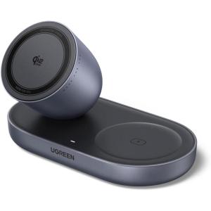 imageUGREEN 25W Magnetic Wireless Charger Stand Qi22 Certified MagSafe Compatible 2 in 1 Charging Station for iPhone 17 16 15 and AirPods Pro Pixel Office Desk Accessories BlackBlack