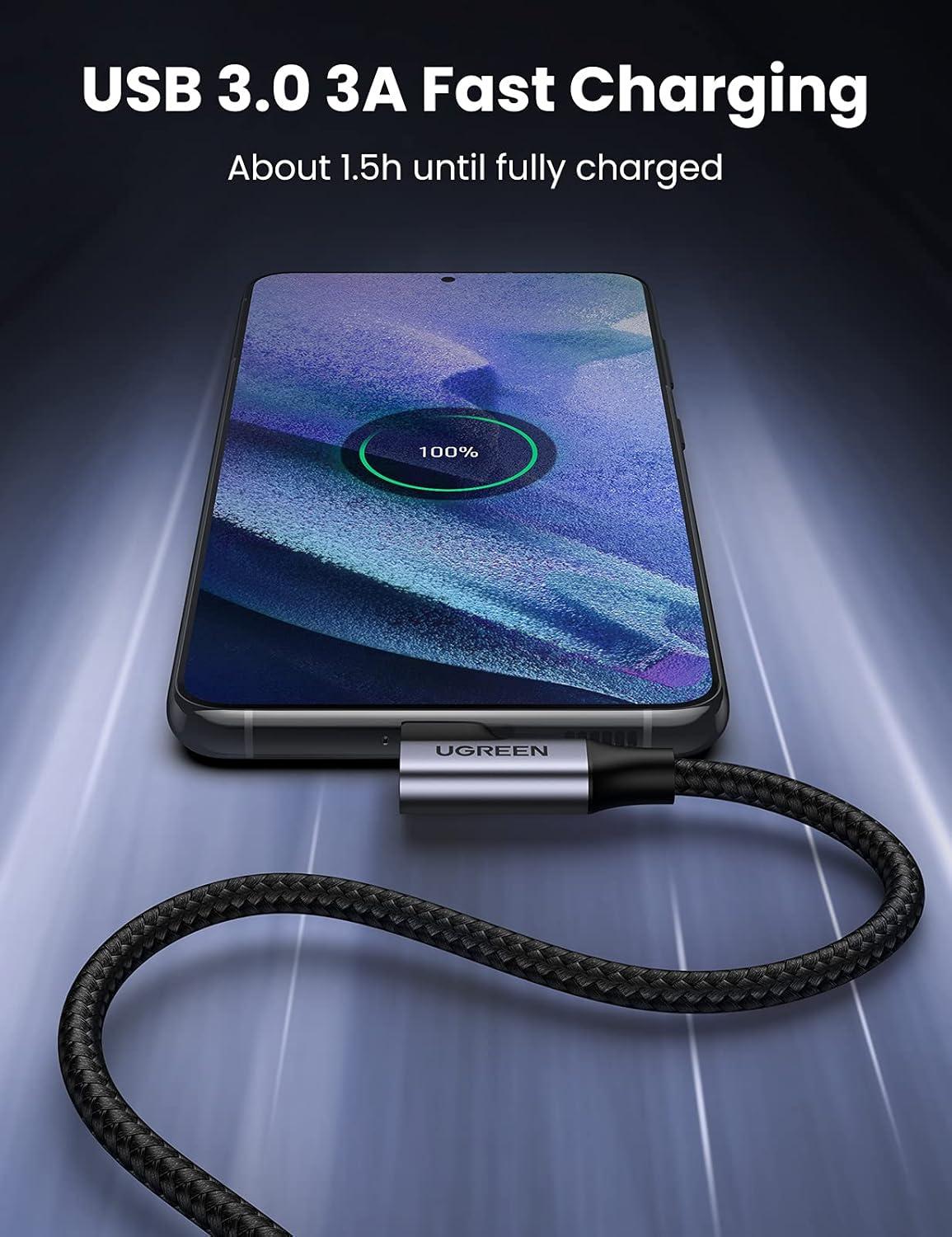 imageUGREEN USB to USB C Cable 30 Fast Charging 5Gbps USB A to USB C Cable Right Angle Nylon Braided Type C Cord Compatible with iPhone 1515 Plus15 Pro Galaxy S24S23S10S10 Pixel 87 33FT