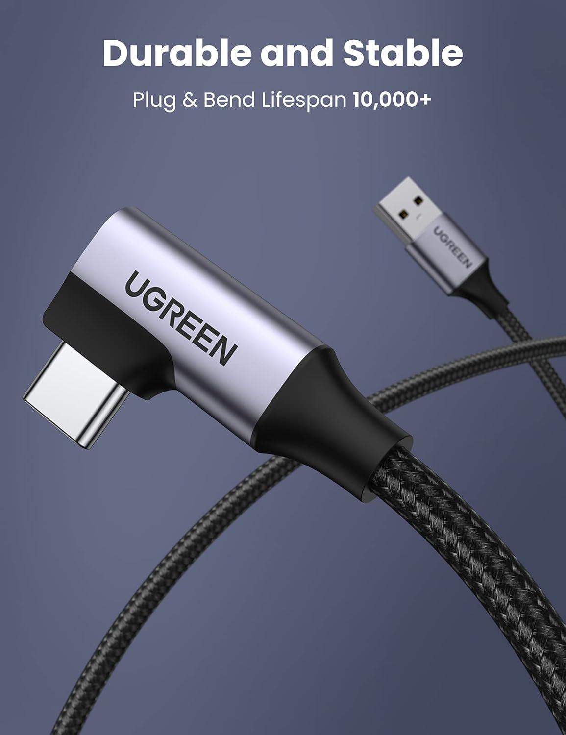 imageUGREEN USB to USB C Cable 30 Fast Charging 5Gbps USB A to USB C Cable Right Angle Nylon Braided Type C Cord Compatible with iPhone 1515 Plus15 Pro Galaxy S24S23S10S10 Pixel 87 33FT