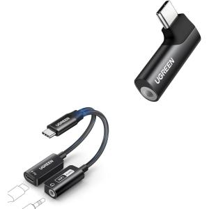 imageUGREEN USB C to 35mm Audio Adapter Headphone Jack DAC Mic HiFi Right Angle Dongle Bundle Magnetic USB C to 35mm Audio Adapter and PD 60W Charger 2 in 1