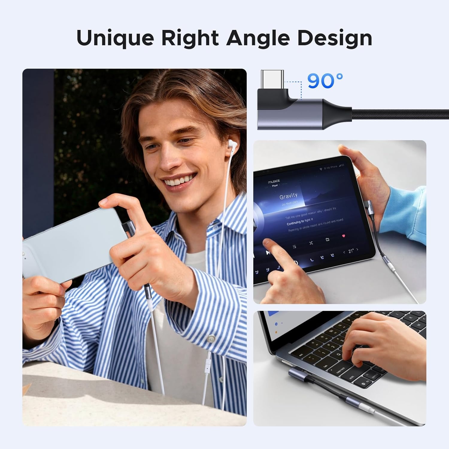 image:imageUGREEN USB C to 35mm Audio Adapter Type C to Aux Headphone Jack Dongle 24bit96kHz HiFi DAC Cable Right Angle Cord Compatible with iPhone 17 16 Pro Max16 Plus iPad Galaxy S25 S26 Ultra Pixel 10