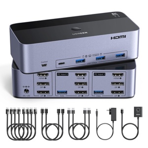 image:imageUGREEN 8K60Hz HDMI Displayport KVM Switch 3 Monitors 2 Computers Aluminum 4K240Hz with 4 USB 30 Ports for 2 Computers Share Triple Monitors with 4 DP2 HDMI2 USB CablesPower AdapterController