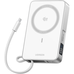 image:imageUGREEN MagFlow 10000mAh Power Bank Qi2 25W Certified Wireless Charging Magnetic Portable Charger for MagSafe with Builtin Cable 30W USBC Battery Pack for iPhone 17 Pro Max1615141312 GreyWhite