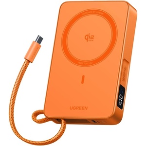 image:imageUGREEN MagFlow 10000mAh Power Bank Qi2 25W Certified Wireless Charging Magnetic Portable Charger for MagSafe with Builtin Cable 30W USBC Battery Pack for iPhone 17 Pro Max1615141312 GreyOrange