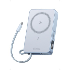 image:imageUGREEN MagFlow 10000mAh Power Bank Qi2 25W Certified Wireless Charging Magnetic Portable Charger for MagSafe with Builtin Cable 30W USBC Battery Pack for iPhone 17 Pro Max1615141312 GreyBlue