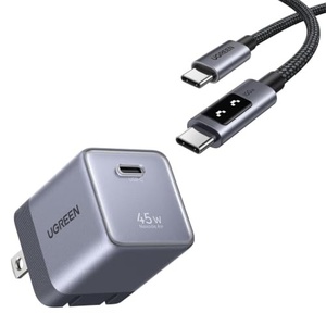 image:imageUGREEN 2Item Bundle Nexode Air 45W GaN USB C Wall Charger Block Foldable Plug Travel Size  100W PD Fast Charging USB C to USB C Braided Cable for iPhone 17 16 MacBook Air Galaxy S26 iPad