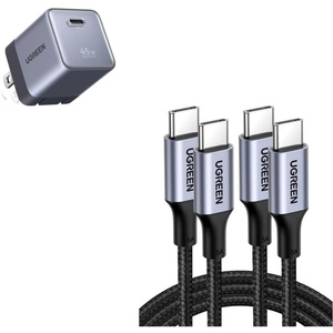 image:imageUGREEN 45W GaN Charger Block 45W USB C Fast Charger with Foldable Plug Plus 2Pack 100W USB C to USB C Braided Cable 33FT Compact Charging Bundle for iPhone 1716 MacBook Air Galaxy S26S25 i
