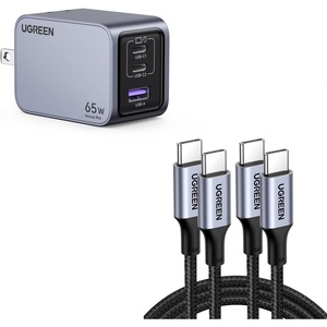 image:imageUGREEN Nexode Pro 65W USB C Charger Bundle with 100W 2Pack 3FT USB C Charger Cable for iPhone 1515 Plus15 Pro15 Pro Max MacBook Pro iPad Pro Dell XPS Samsung Galaxy S24S23S22 Ultra