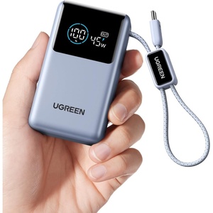 image:imageUGREEN Nexode Pro Power Bank 10000mAh 45W Compact Portable Charger Builtin USBC Cable PD Super Fast Charging Battery Pack with Digital Display for iPhone 1716 Pro Max AirGalaxy S26 Ultra GreyBlue