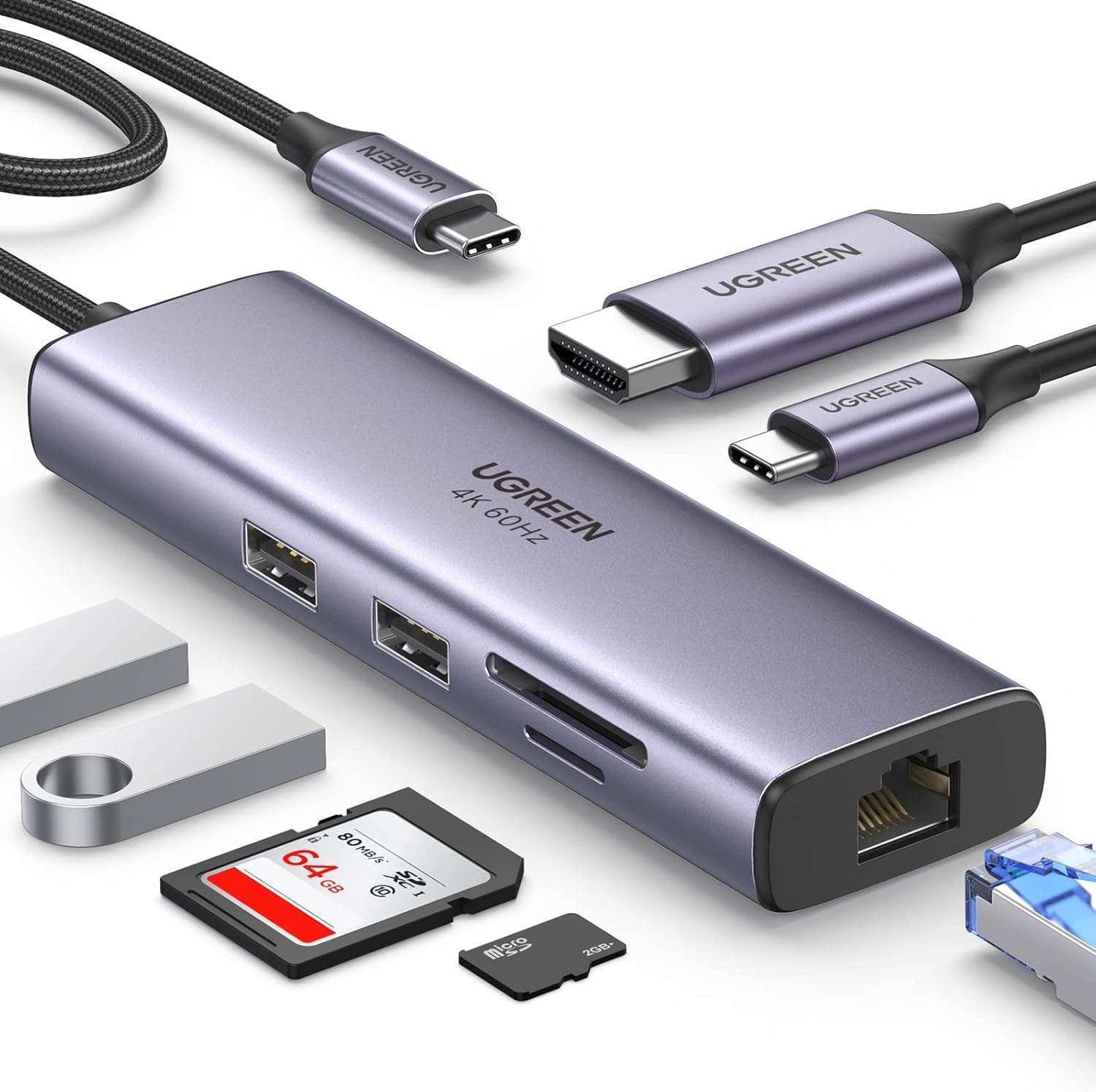 image:imageUGREEN 7in1 USB C Hub Bundle with 33FT 100W USB C to USB C Cable Fast Charging Type C Cord USB C Charger Cable Compatible with iPhone 1515 Pro15 Pro Max Galaxy S24S23