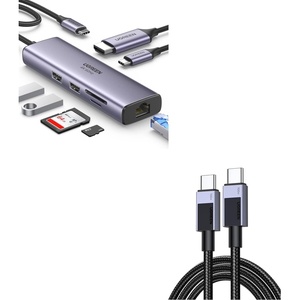 image:imageUGREEN 7in1 USB C Hub Bundle with 33FT 100W USB C to USB C Cable Fast Charging Type C Cord USB C Charger Cable Compatible with iPhone 1515 Pro15 Pro Max Galaxy S24S23