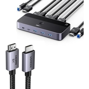 image:imageUGREEN USB 30 HDMI KVM Switch with 4 USB 30 Ports 3 USBA1 USBC 4K60Hz Bundle with 8K HDMI 21 Cable 48Gbps 66FT Certified Ultra High Speed Cord Aluminum 4K240Hz 120Hz 8K60Hz