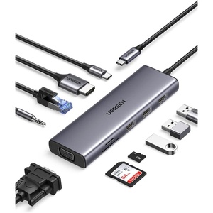 image:imageUGREEN USB C Hub USBC 10in1 Dongle with Dual Monitor 4K HDMI and VGA 1Gbps Ethernet 100W PD 3 USB 30 Ports 35mm Audio Jack SDTF Card Slots Multi Adapter