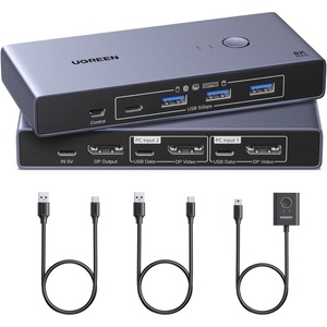 image:imageUGREEN 8K60Hz Displayport KVM Switch 1 Monitors 2 Computers with 4 USB 30 Ports Aluminum Support 4K240Hz Share One Monitor Keyboard Mouse UDisk Printer with 2 USB Cables