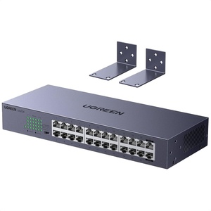 image:imageUGREEN 24 Port Gigabit Switch Rackmount Plug amp Play Ethernet Switch 4 Mode Unmanaged Network Splitter for Office amp Business Metal Fanless Desktop amp Wall Mount Hub for NAS PC Printer Router24Port Switch  2 x Rack Ears