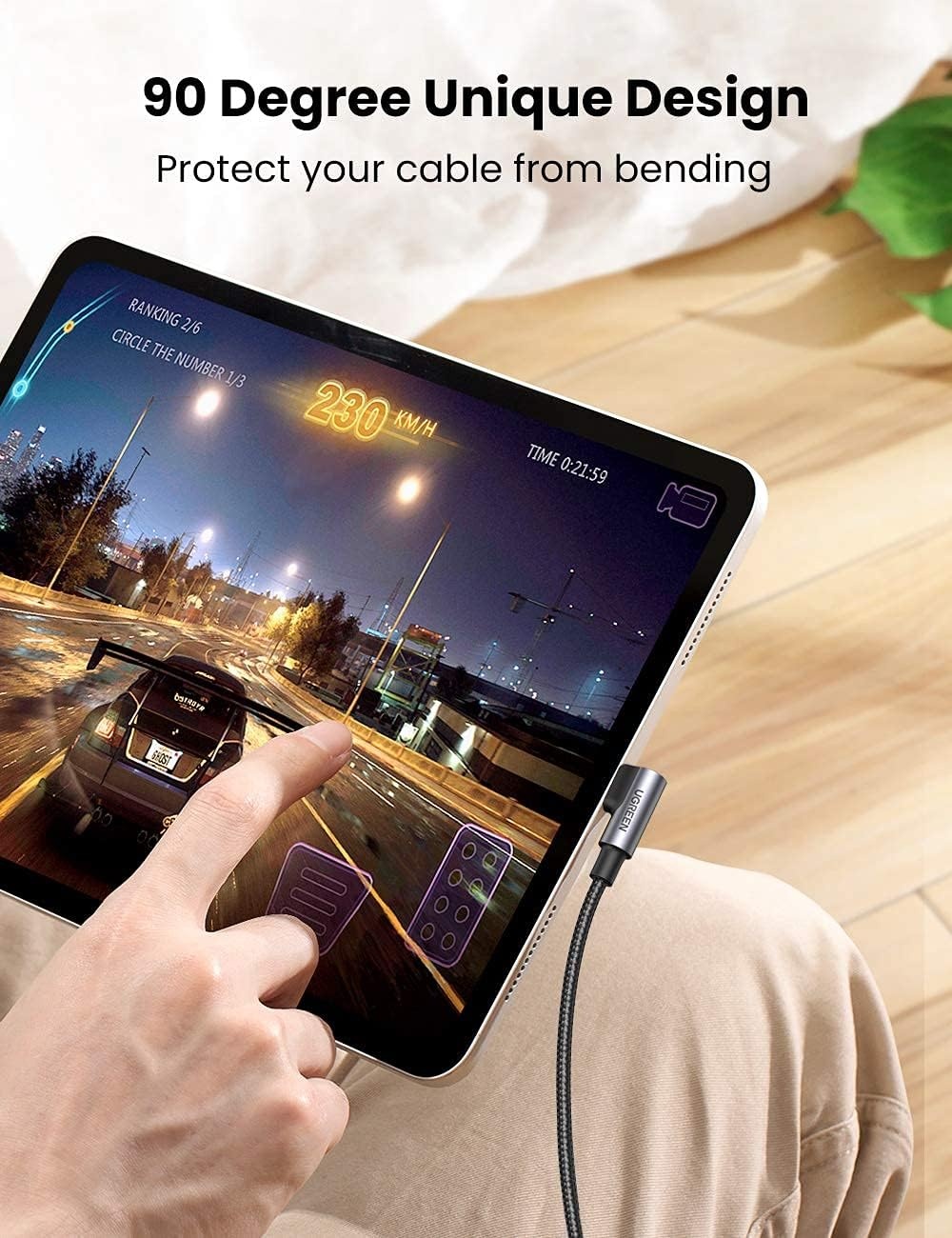 image:imageUGREEN Bundle 100W 2 Pack 6FT 10FT USB C to USB C Cable Right Angle Type C Fast Charger Cable Nylon Braided Charging Cord Compatible for MacBook Pro Air iPad Pro 2021 Dell Pixel Galaxy S21 Note 20