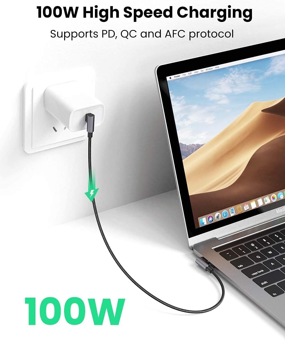 image:imageUGREEN Bundle 100W 2 Pack 6FT 10FT USB C to USB C Cable Right Angle Type C Fast Charger Cable Nylon Braided Charging Cord Compatible for MacBook Pro Air iPad Pro 2021 Dell Pixel Galaxy S21 Note 20