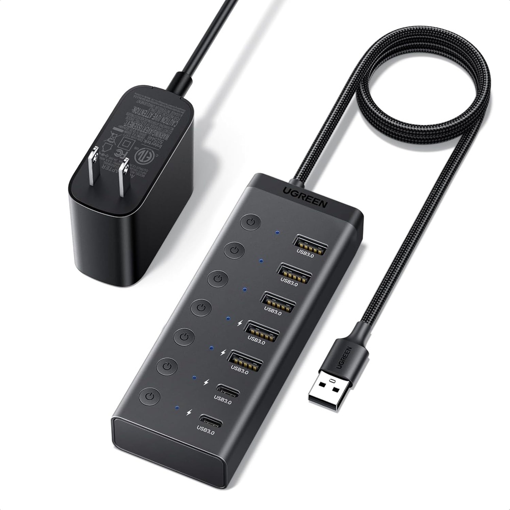 image:imageUGREEN 7in1 Powered USB 30 Hub 7 Ports 5xUSBA and 2xUSBC 10Gbps  24W DC Power Input 33 ft Cable USB Multiport Adapter for Laptop Desktop PC iMac Surface and More