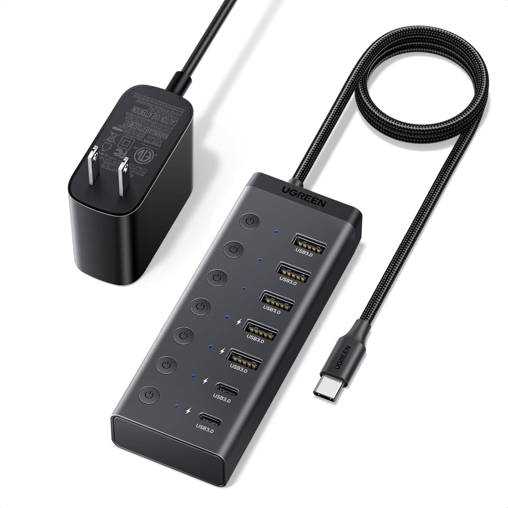 image:imageUGREEN 7in1 Powered USB C 30 Hub 7 Ports 5xUSBA and 2xUSBC 10Gbps  24W DC Power Input 33 ft Cable USBC Multiport Adapter for Laptop Desktop PC iMac Surface and More