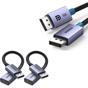 image:imageUGREEN DisplayPort Cable 21 VESA Certified DP20 40Gbps Support 16K30Hz Bundle with 2 Pack 4K DP to HDMI Adapter Unidirectional DP 12 PC to HDMI
