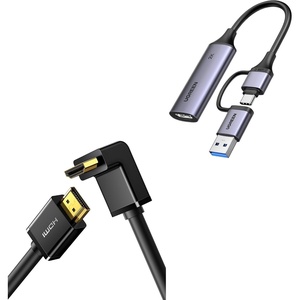 image:imageUGREEN HDMI Cable Right Angle 4K 90 Degree HDMI Cord High Speed Bundle with 2K30Hz Video Capture Card HDMI to USB 30 A and USB C Capture Device 4K Input