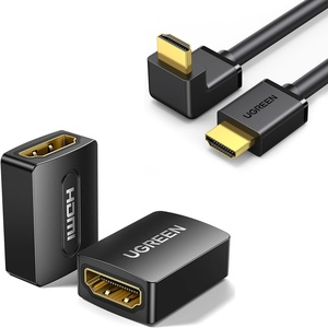 image:imageUGREEN HDMI Cable Right Angle 4K 90 Degree HDMI Cord High Speed Down Angle HDMI 20 Cable Bundle with HDMI Coupler 2 Pack 4K60Hz HDMI Female to Female Adapter HDMI 20 Extender