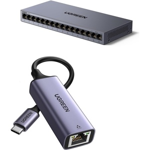 image:imageUGREEN USB to Ethernet Adapter Bundle with 16 Port Gigabit Ethernet Switch