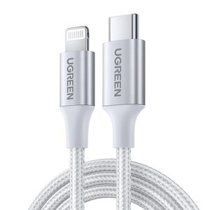 image:imageUGREEN US30470525 USBC to Lightning MFI Cable Alu Case with Nylon Braided 3A PD Fast Charging 2m  SilverSilver
